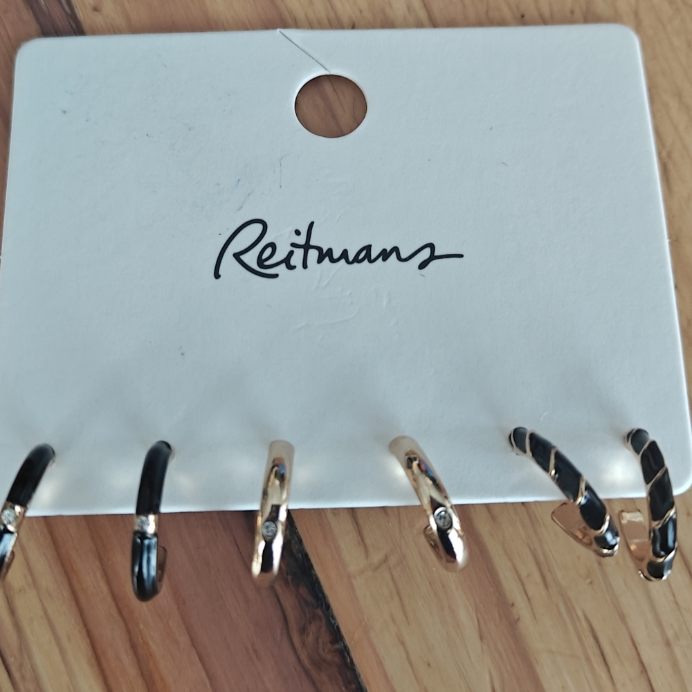 NWT Reitmans Elegant Black and Gold Open Hoop Earrings Trio.***Two for $25***